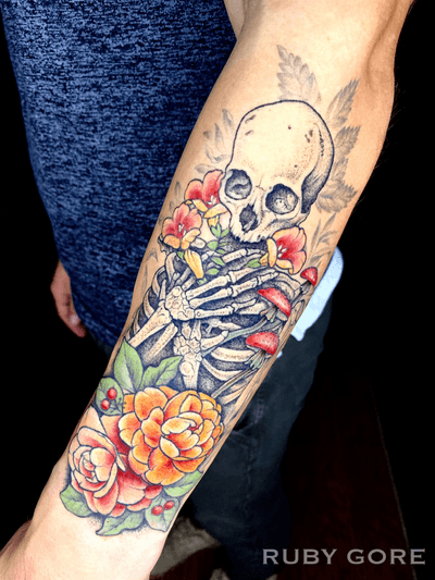 Tattoo by Ruby Gore | Philadelphia, PA http://www.therubygore.com #vegantattoo #onlyblackart #btattooing #blacktattooart #ladytattooers #darkartists #blackworkers #blackwork #blackink #vegan #illustrativetattoo #flowertattoo #floraltattoo #planttattoo #b