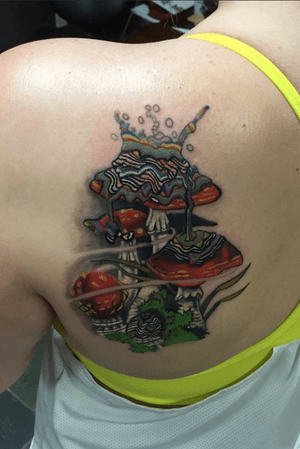 Neo traditional psychedelic mushroom tattoo