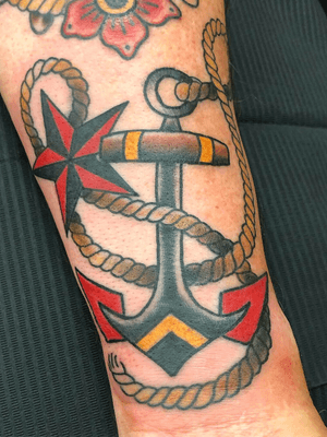 Been a minute since I tattooed a #nauticalstar Always love an #anchor as well. #traditional #neotraditional 