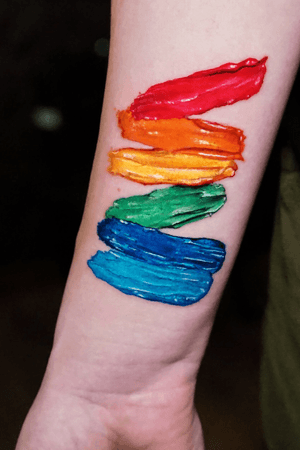 Rainbow tattoo by Ksu Arrow #KsuArrow #rainbow #paint #brushstroke #realism #opticalillusion 