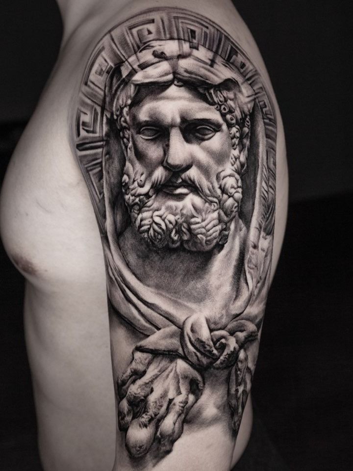 Hercules fighting the lion roman statue sleeve tattoo on Behance