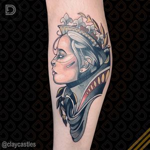 By Clay Castles#claycastles #neotraditional #queen #crown #royalty #ladyface #dontlookdown #canadiantattooartist #neotrad #colourtattoo