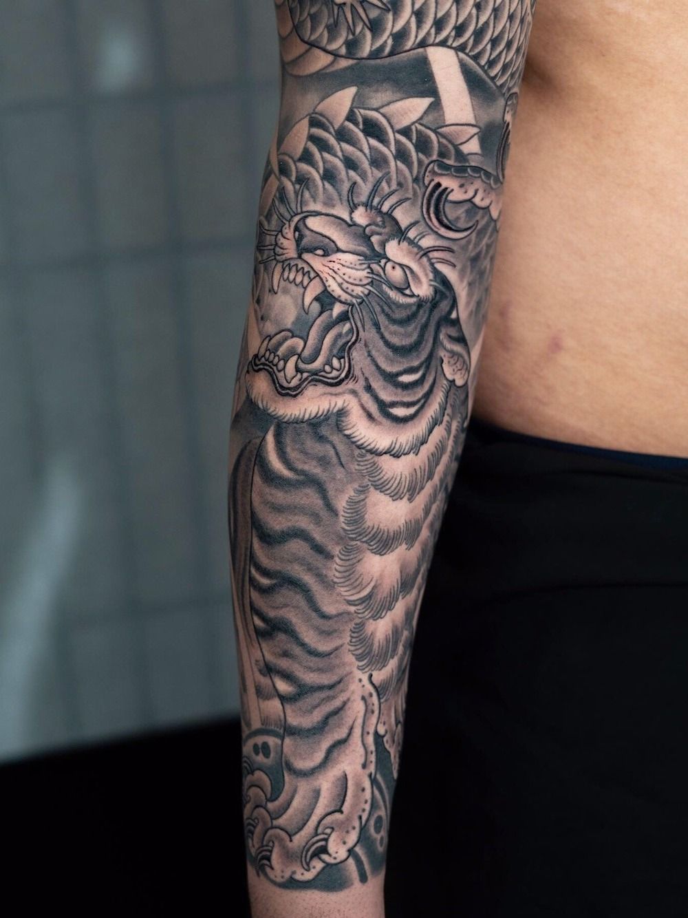 Leighs Tattoo and Commission Artwork  Outside section to this dragon vs  tiger japanese oriental inspired sleeve I was set the challenge to  incorporate geo and mandala work throughout this sleeve as