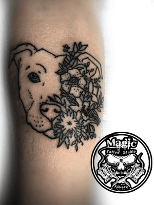 Köpek-Çiçek dövme modeli çalışmamız..Our dog-flower tattoo work..#dog #liner #line #flower