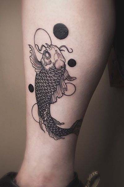 A koi. #koifish #blackwork #blackink #dotwork #japanese #koi #fish