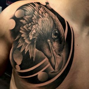 Eagle chest tattoo. Black and grey done at : Lakimii Gopinghem guest spot!
