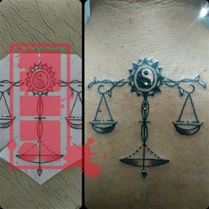 Libra scales on upper back...Thanks for looking. 60 dollar December special. #zodiactattoo #backtattoo #designer #tattoo #vancouvertattooartist #vancouver #customdesign #byjncustoms 
