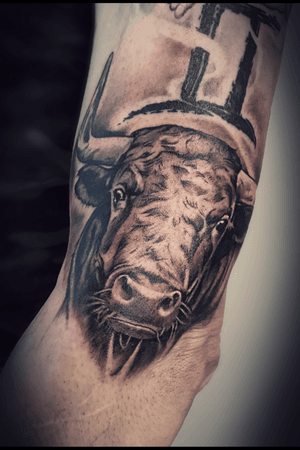 Bull tattoo.  #art #tattoo #ink #bng #blackandgreytattoo #bulltattoo #bull 
