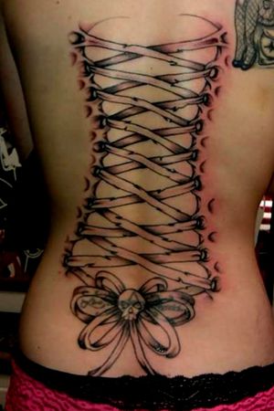 Back piece corset ribbons cover up in process (outline)
