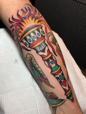 Torch#AmericanTraditional #traditionaltattoos #torchtattoo 