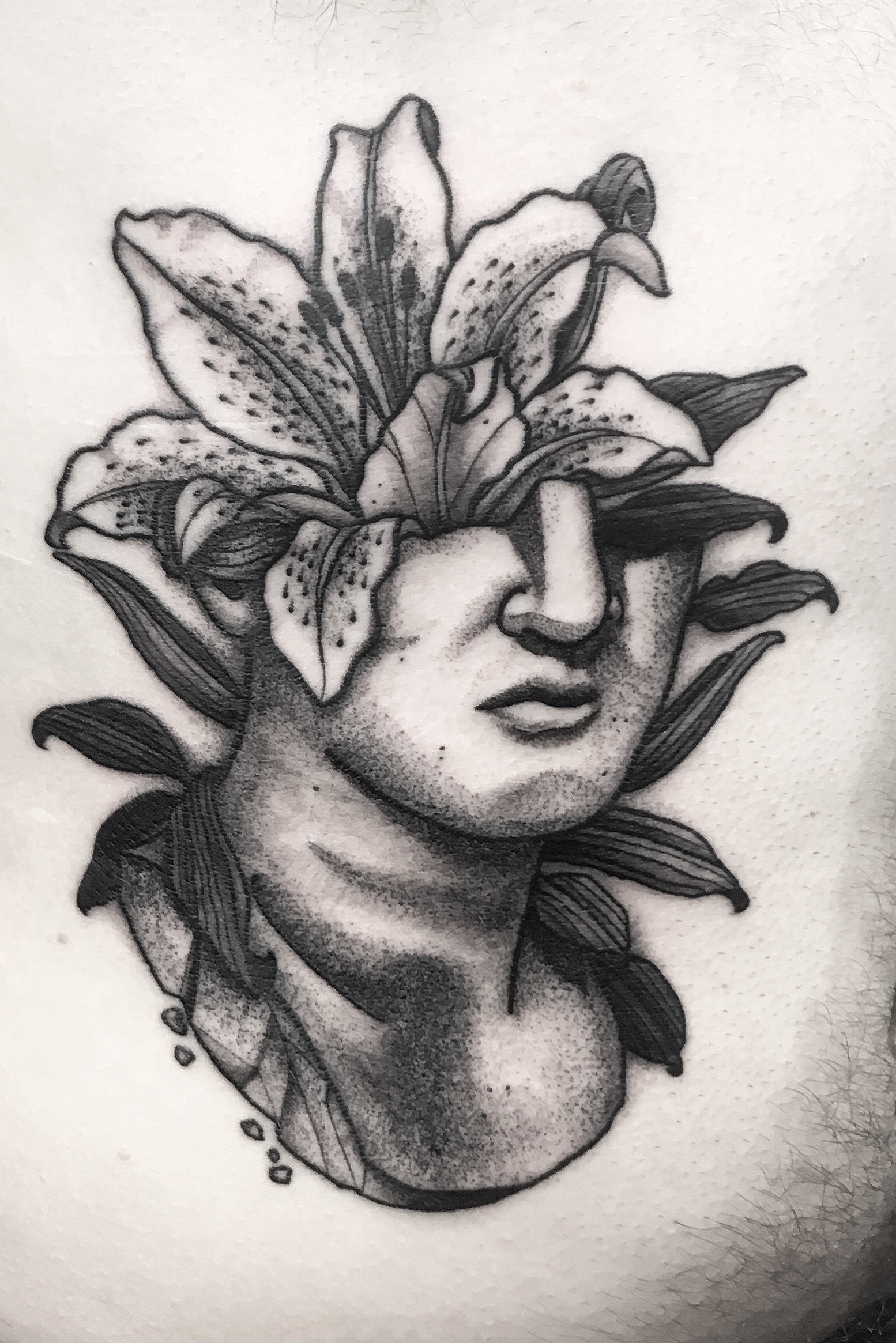 Tattoo uploaded by @kiri_vrs • Broken bust of Neptune dotwork tattoo • Tattoodo