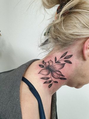 Flower neck tattoo #flowertattoos #necktattoo #blackandgreytattoo #blackandgrey 