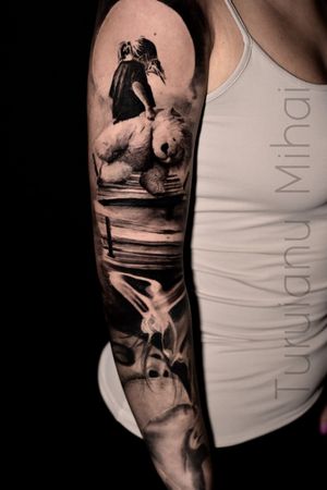 Full arm in progressThe battel of soul and mind Contact and appoiments:Turuianu Mihai Tattoo Artist@turuianu.mihai@cheyennecraft @spektraxion @famousink#greywaahtattoo #fullarmtattoo #blackandwihitetattoo #realistictattoo #turuianumihai 