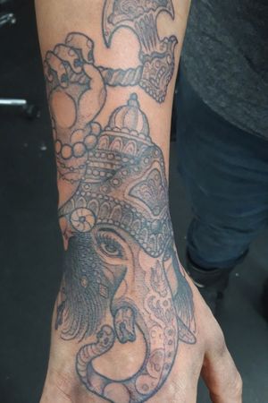Custom drawn Ganesh hand tattoo