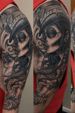 Black and grey witch dr. Half sleeve.
