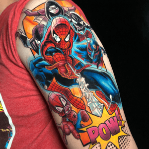 Spiderman Tattoo, i like to mix realism with comics. Done by Ruben Barahona at Graveyard New York City 