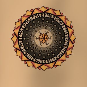 My own personal design: Sunflower; Helm of Awe; Futhark Runes