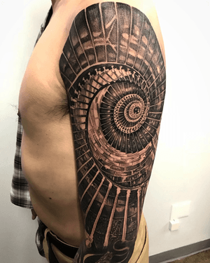 Ascend to new heights with this stunning ladder and stairs tattoo by artist Jake Masri.