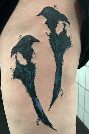 Magpies banksy thigh tattoo memorial