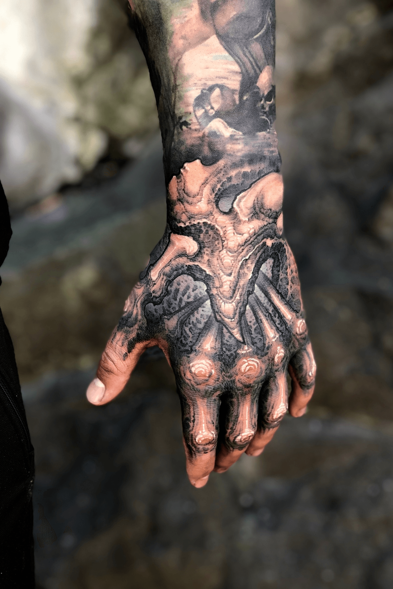 Horror Skull Tattoo On Left Hand