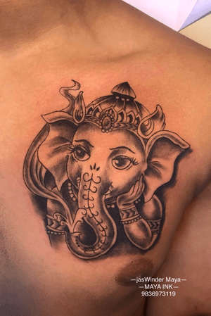 Ganesha black and grey piece done on chest😊