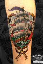 Traditional old school ship tattoo by Craig Kelly