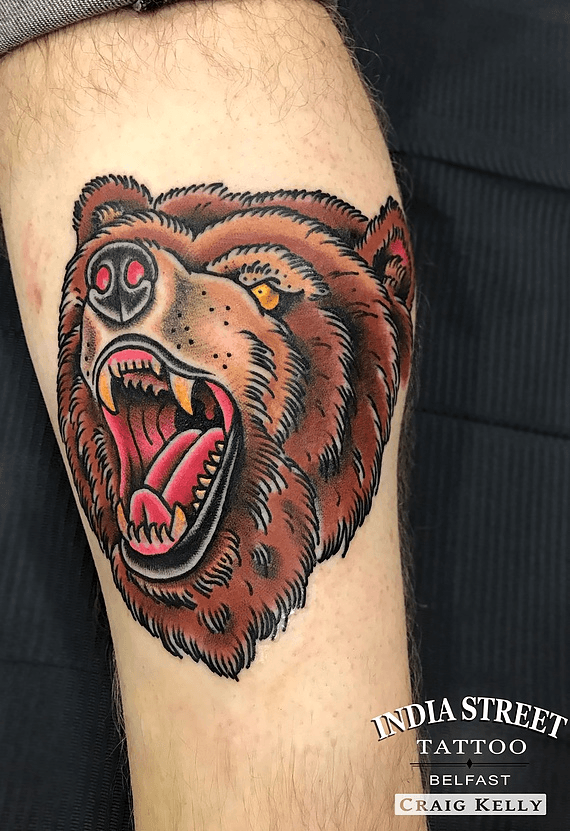 3D Little Girl With Bear Tattoo On Shoulder