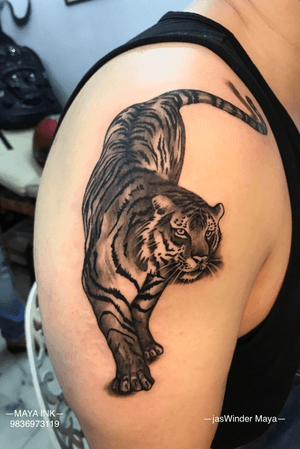Realistic black and grey tiger tattoo