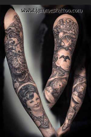 Tattoo , full sleeve , black and grey by @jammestattoo 