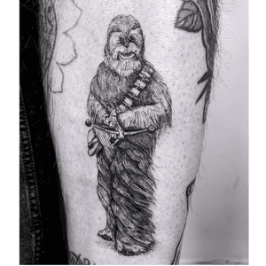 Chewbacca piece from Star Wars by @bymaba on Instagram. Resident artist of black and blue tattoo. Typeform: https://marielbayona.typeform.com/to/fpNyHL     Hourly rate: $250 - 300 