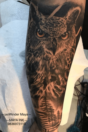 Realistic black and grey owl piece❤️