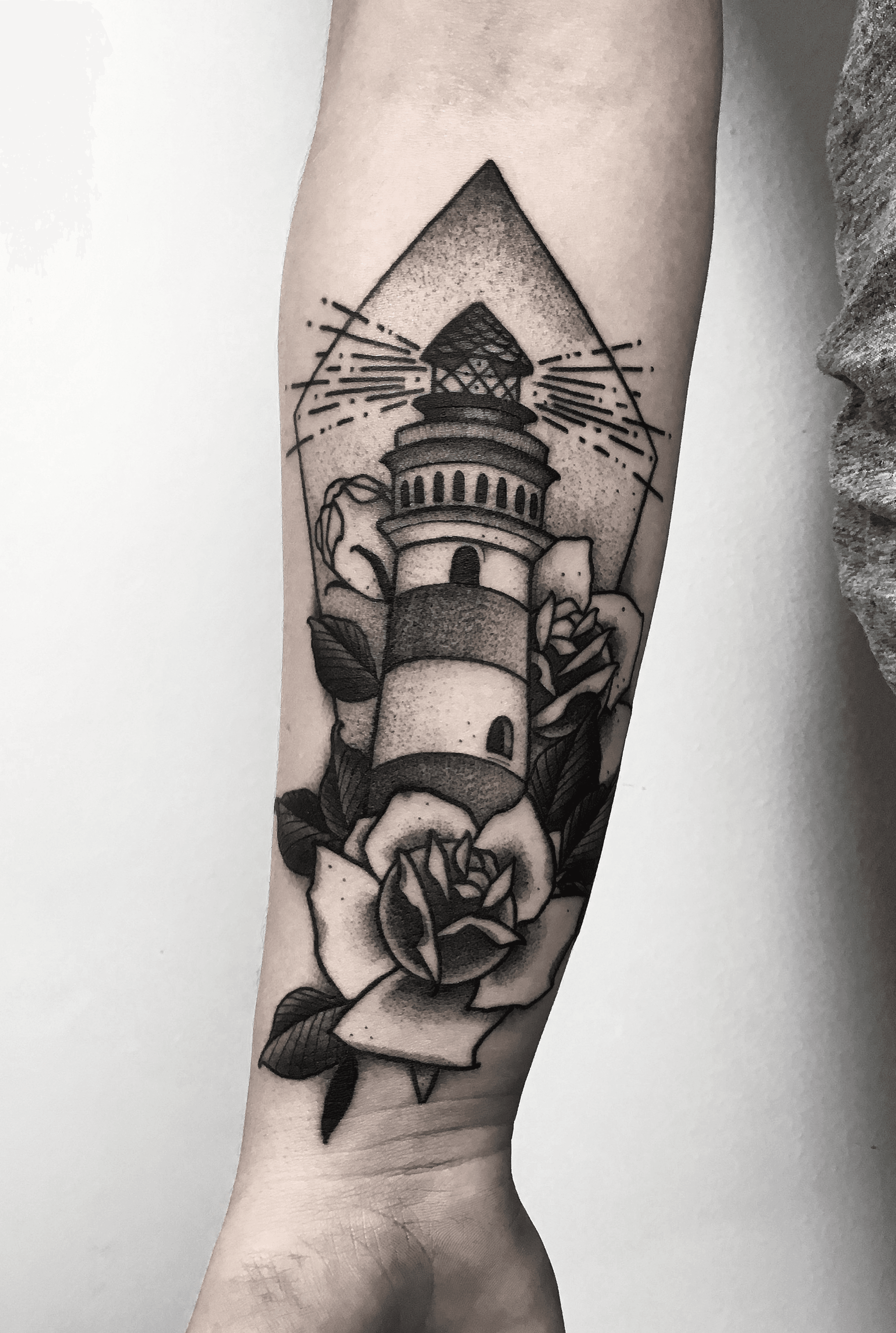 Traditional Lighthouse done by Ruairidh Von Linden rvltattoo at Studio  XIII in Edinburgh Scotland 6 months healed natural sunlight with no  filter  rtattoos