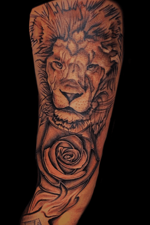 Lion and rose tattoo