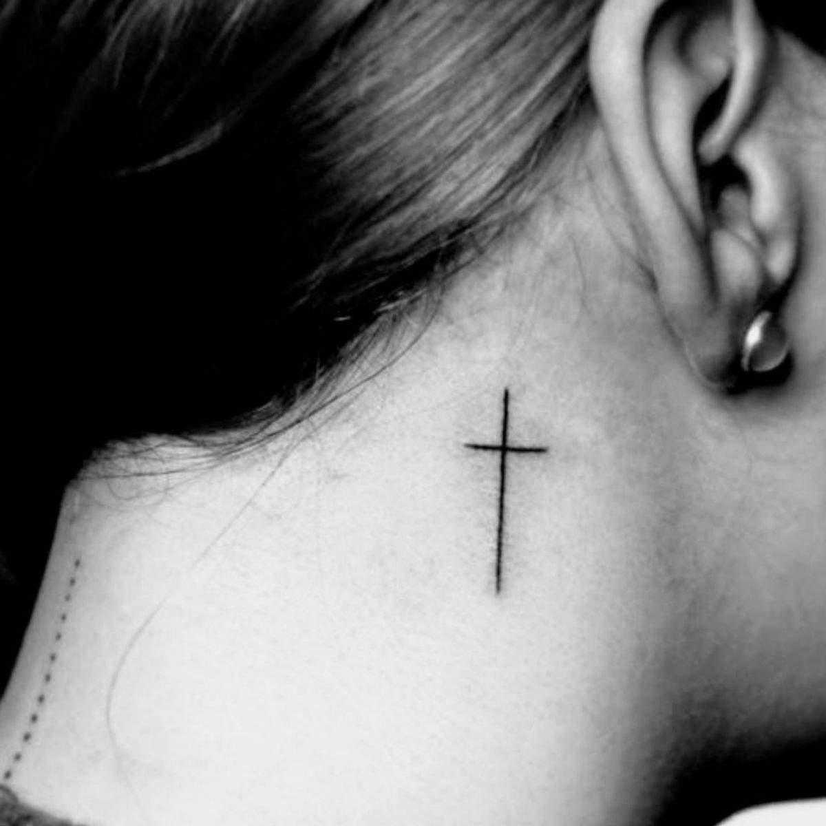 behind ear cross tattoos