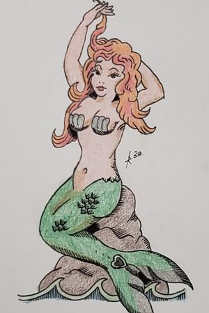 Vintage-style pin-up mermaid.#pinupgirl #pinup #vintagestyle #oldschool #mermaid #redhead #ariel #littlemermaid 
