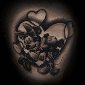 Fine line classic Mickey and Minnie tattoo! •#IronKeyStudio #MickeyMouse #Minniemouse #disneytattoos #blackandgreytattoo #peoriaAZ #azartis #sanjoseca #bayarea #bayareatattooer #aztattooer