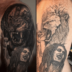 Black and grey lion coverup 