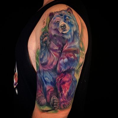 Watercolor Bear. #watercolortattoo #watercolortattoos #watercolor #watercolour #beartattoo #grizzlybear #watercolorbear 