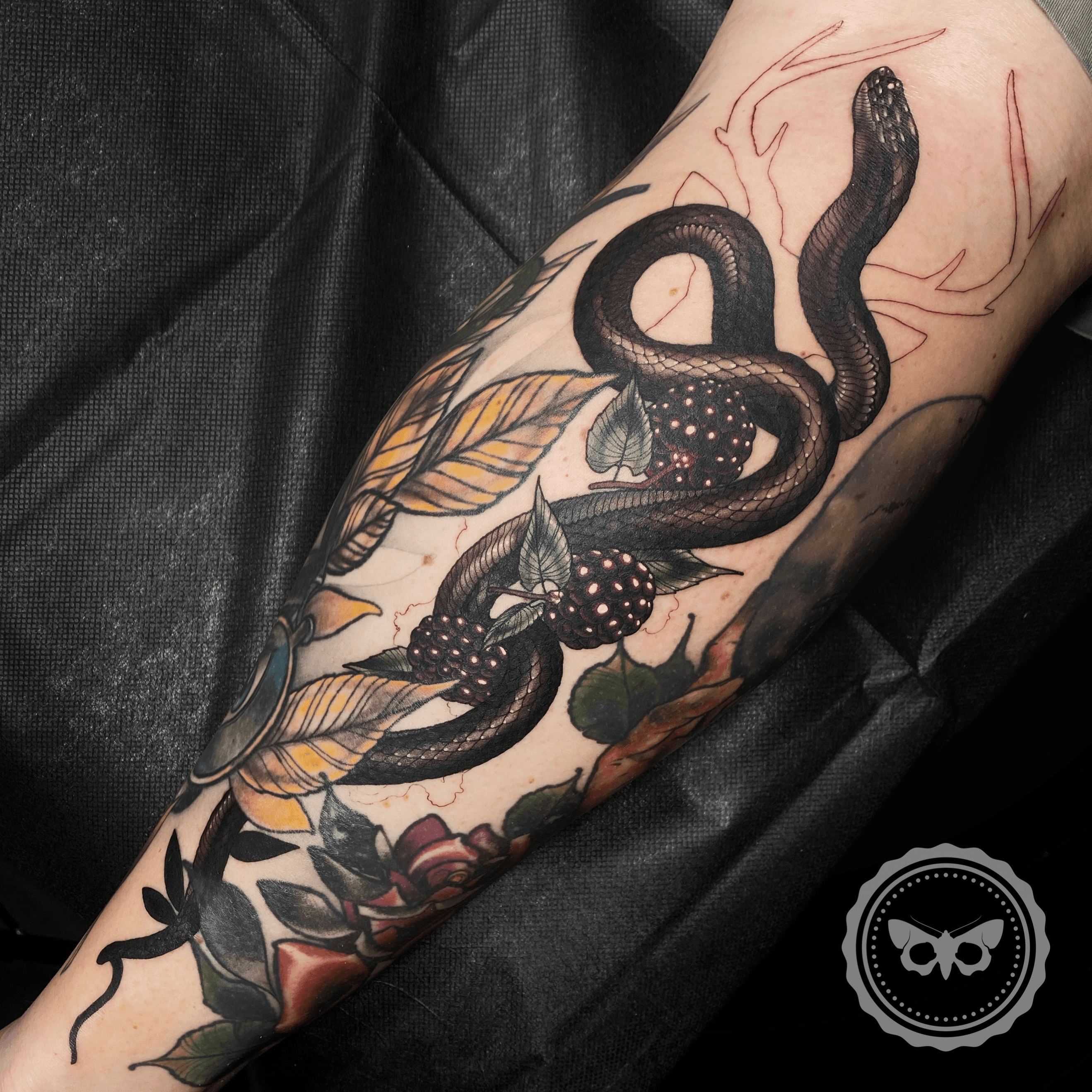Details 127+ black snake tattoo forearm latest