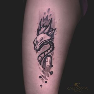 "Haku" A big thanks to Alice for adopting my flash! Find me in my new home at @arcanebodyarts. Bookings open, contact me directly on my website: www.caledoniatattoo.com #studioghibli #animation #graphictattoo #spiritedaway #spiritedawaytattoo #chihiro
