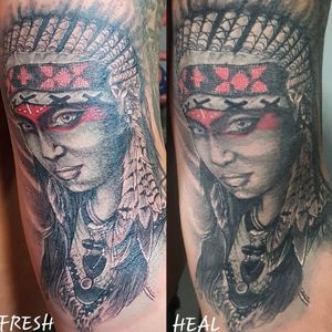 American Indian tattoo,from fresh to heal Done by me