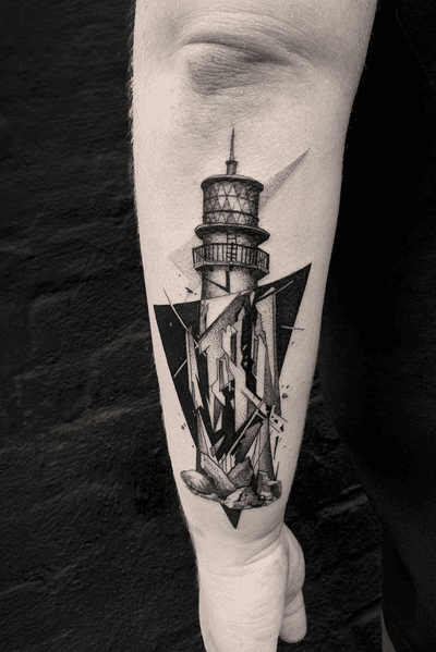 #tattoodesign #tattooflash #tattoodo #tattoos #blackwork #tattooidea #detailed #detail #singleneedle #water #lighthouse #contemporary #portrait #blackansgrey #blackwork #dotwork #fractured #black