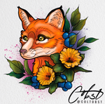 Sly fox - Neotraditional fox with bouquets of flowers. 