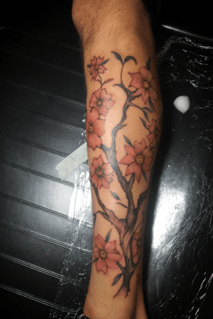 Free handed cherry blossoms. #cherryblossom #tattoo #colortattoo 