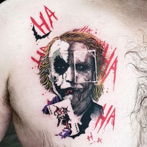 Joker tattoo by artist Brennan in a trashy style. 
