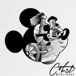 Classic steam boat willie - Mickey Mouse black and white tattoo design available 