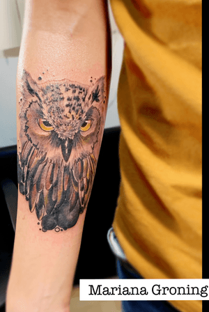 Tatuaje de búho en color estilo acuarela. Owl watercolor tattoo. tatuaje de búho en brazo. Tatuajes en acuarela. Watercolor tattoos. #watercolortattooartist #watercolortattoo #owltattoo #tatuajebuho #buhotattoo #acuarelabuho #buhoacuarela 