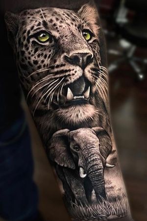 Leopard & Elephant in inner forearm,