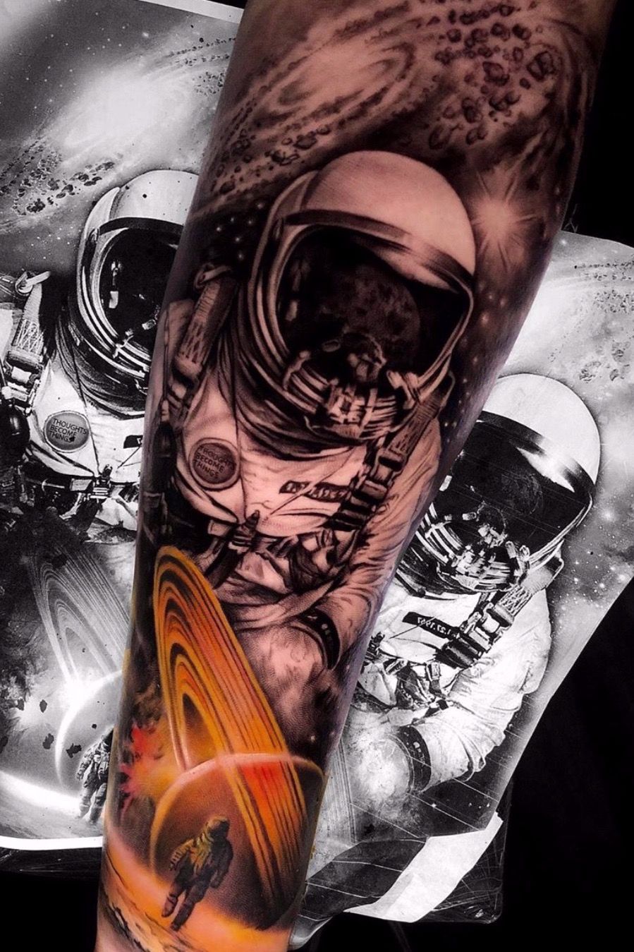 Astronaut tattoo  Bruno Santos  Half sleeve tattoo Grey tattoo Astronaut  tattoo