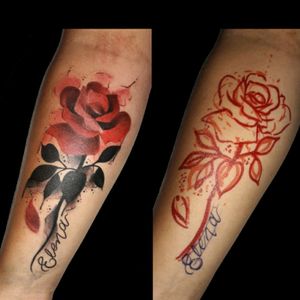 Freehand de hoy.. #tattoo #inked #ink #freehand #manoalzada #rose #rosetattoo #rosa #elena #name #nametattoo #black #color #luchotattoo #luchotattooer #pergamino 